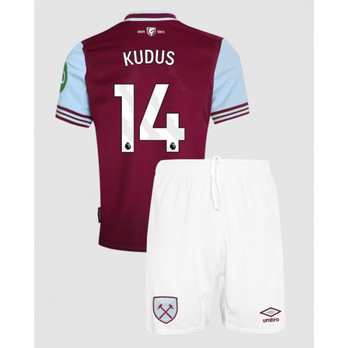 Fotbalové Dres West Ham United Mohammed Kudus #14 Dětské Domácí 2024-25 Krátký Rukáv (+ trenýrky)